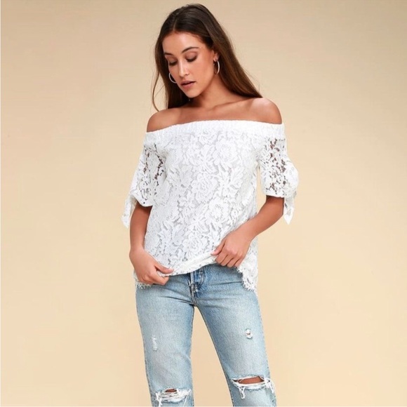 Lulu’s “Ethereal View” Ivory Lace Off-the-Shoulder Top - Picture 1 of 6